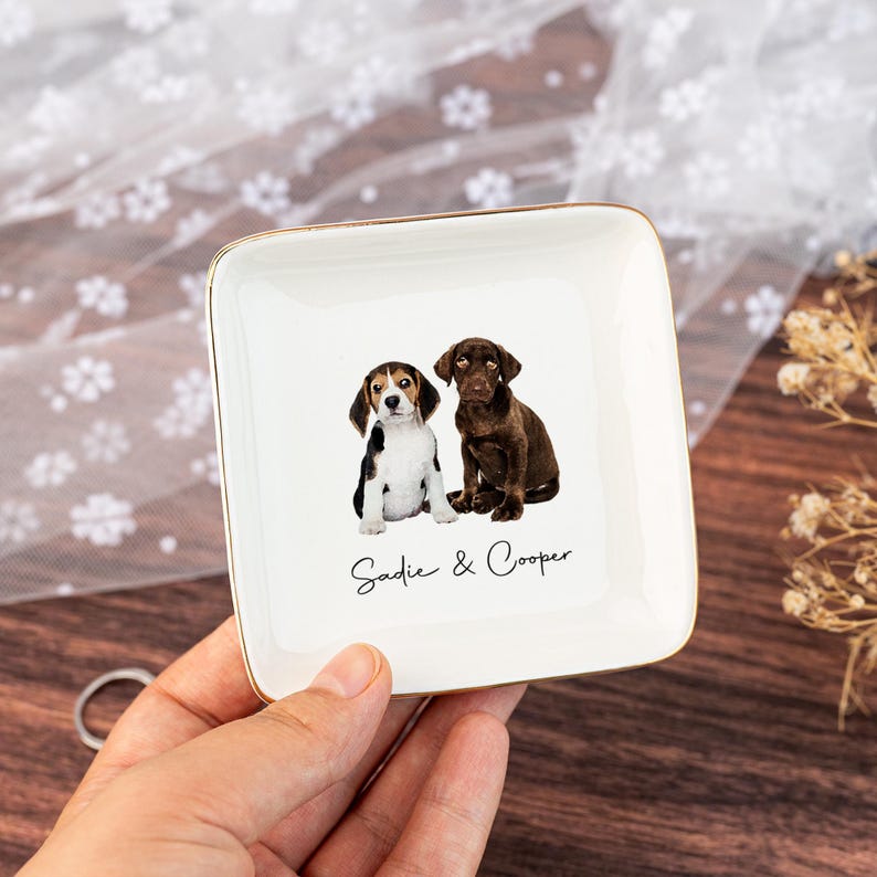 Custom Pet Portrait Jewelry Dish, Personalized Dog Cat Ring Dish, Unique Pet Lover Gift, Christmas Trinket Dish, Pet Memorial Keepsake Tray