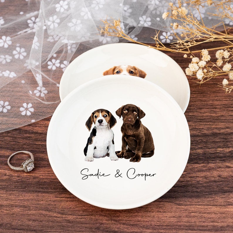 Custom Pet Portrait Jewelry Dish, Personalized Dog Cat Ring Dish, Unique Pet Lover Gift, Christmas Trinket Dish, Pet Memorial Keepsake Tray