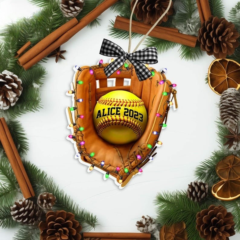 Personalized Softball Ornament, Softball 2D Flat Ornament Not 3D, Softball Gifts for Softball Players, Coaches, End of Year Team Softball