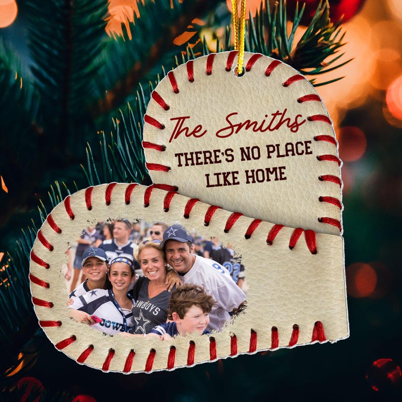 Personalized Baseball Acrylic Photo Ornament, There's No Place Like Home, Gift for Baseball Player, Baseball Player Gifts, Xmas Tree Decor