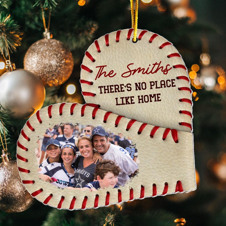 Personalized Baseball Acrylic Photo Ornament, There's No Place Like Home, Gift for Baseball Player, Baseball Player Gifts, Xmas Tree Decor