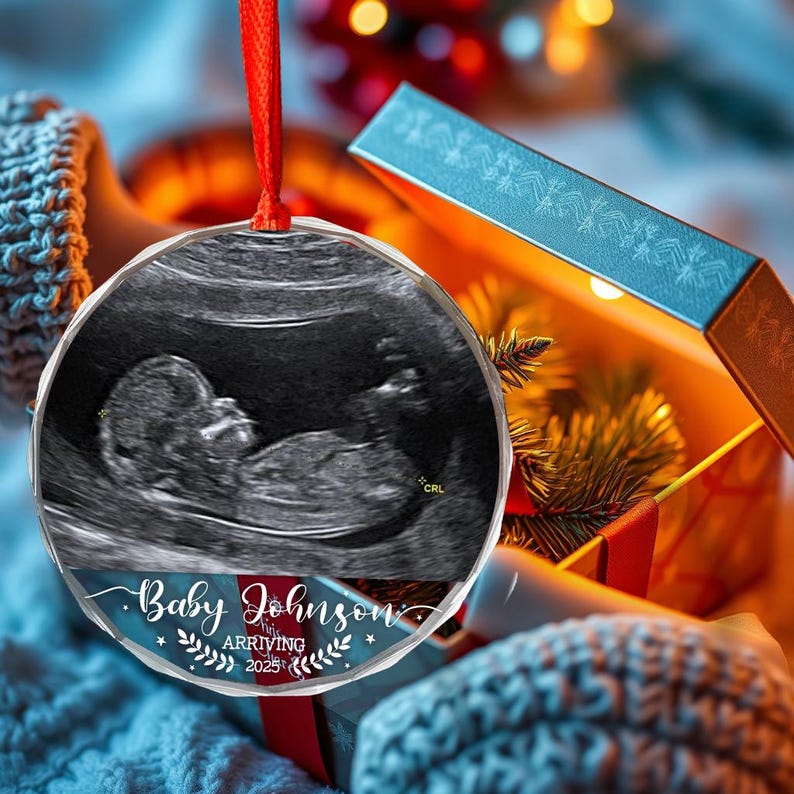 Baby Ultrasound Glass Ornament, Baby Announcement Gift, Personalized Bumps First Christmas Ornament, Sonogram Pregnancy Announcement