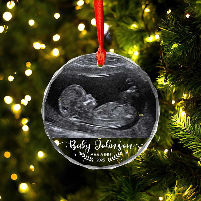 Baby Ultrasound Glass Ornament, Baby Announcement Gift, Personalized Bumps First Christmas Ornament, Sonogram Pregnancy Announcement