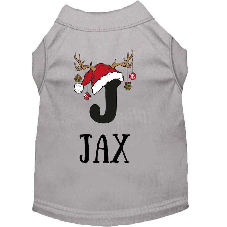 Personalized Christmas Pet Shirt, Hoodie, or Bandana - Monogram Letter with Santa Hat | Custom Holiday Pet Outfit