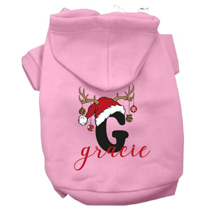 Personalized Christmas Pet Shirt, Hoodie, or Bandana - Monogram Letter with Santa Hat | Custom Holiday Pet Outfit