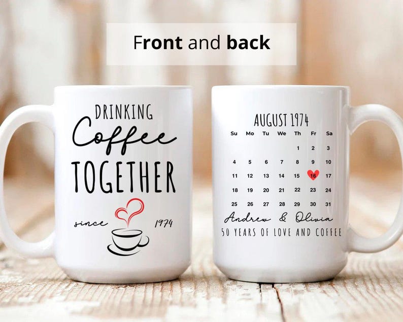 50th Anniversary Gift for Parents, Drinking Coffee Together Since 1974 Couple Name Mug, Custom Couple Coffee Mug,Unique Wedding Gift