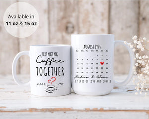 50th Anniversary Gift for Parents, Drinking Coffee Together Since 1974 Couple Name Mug, Custom Couple Coffee Mug,Unique Wedding Gift