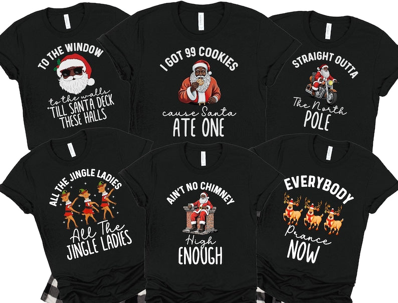 Matching Family Pajamas Shirts, Christmas Pajamas Tshirt, Brown Santa Family Pajamas Tee, African American Santa Claus, Christmas Shirts
