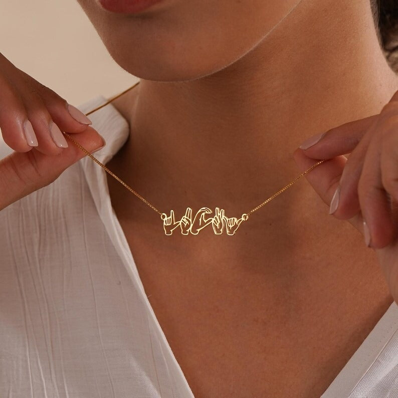 Custom Sign Language Necklace, Name Necklace in Sign Language, Friendship Necklace for Mom, Personalized Necklace for Her, Mothers Day Gift