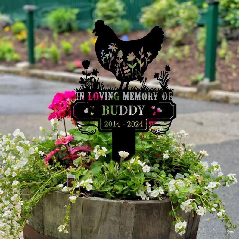 Chicken Memorial Stake Sign Personalized,Pet Grave Markers Sign,Chicken Sign With Stake Outdoor Decor,Pet Loss Gift,Sympathy Sign,Farm Decor