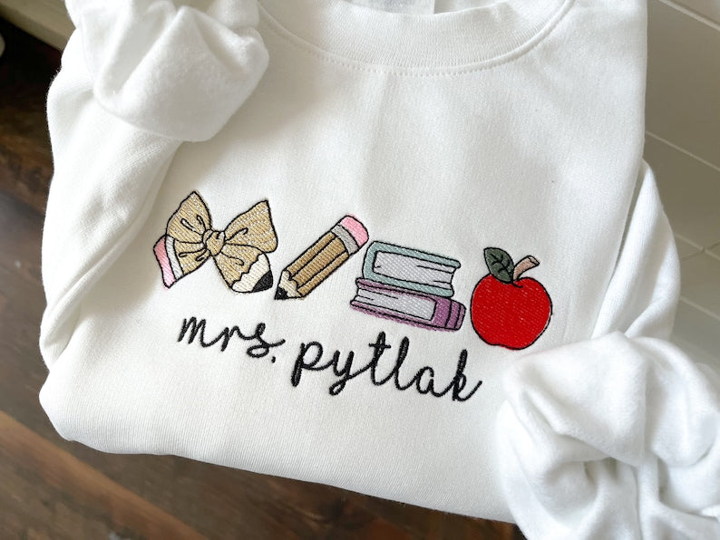 Embroidered Personalized Teacher Name Crewneck Sweatshirt - Custom Teacher Sweater - Cute Teacher Wear - Spirt Wear - Teacher Icon