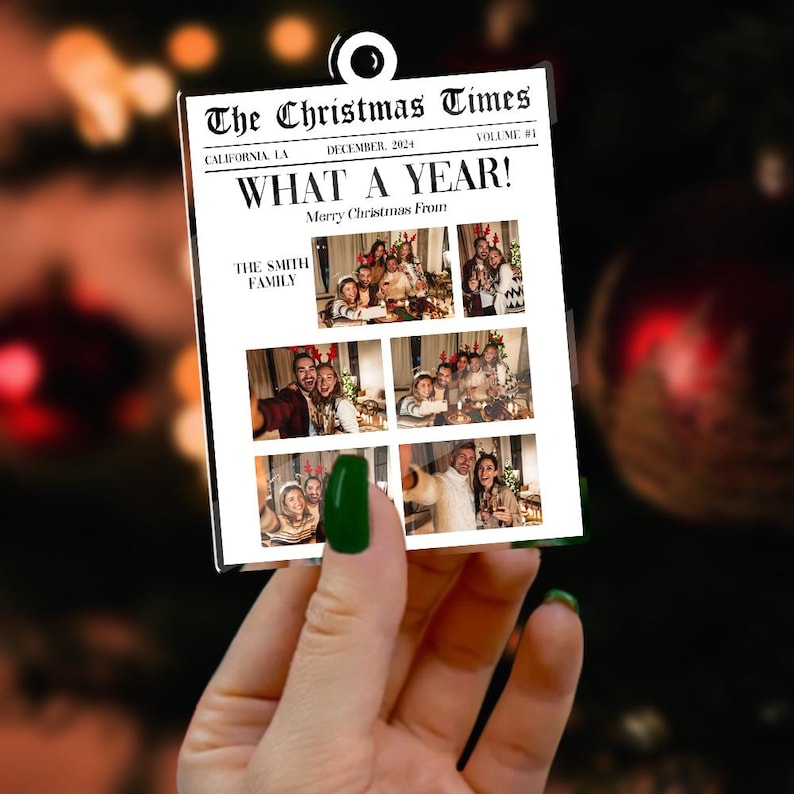The Christmas Times What A Year Newspaper Ornament, Personalized Family Photo Acrylic Ornament, Year In Review Christmas Keepdake