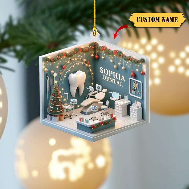 Personalized Dental 2D Flat Printed Acrylic Ornament Not 3D, Dentist Christmas, Dental Hygiene Christmas Ornament, Dental Squad Ornament