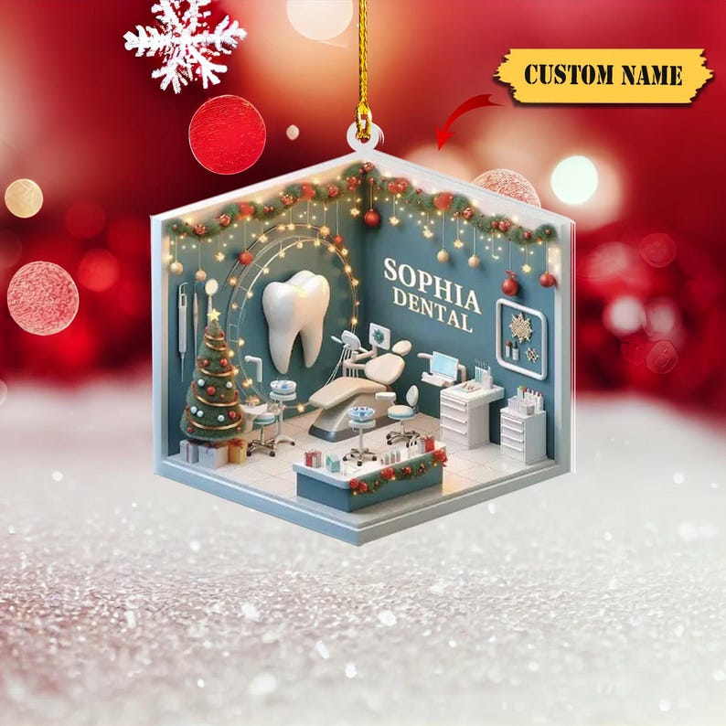 Personalized Dental 2D Flat Printed Acrylic Ornament Not 3D, Dentist Christmas, Dental Hygiene Christmas Ornament, Dental Squad Ornament