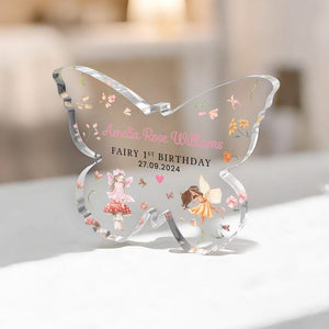 Personalised Fairy 1st Birthday Gift, Butterfly Plaque, Fairy Gifts, Happy First Birthday Gifts for Baby Girl, Princess Birthday Gifts