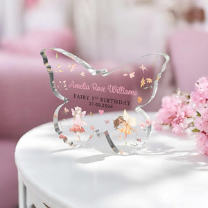 Personalised Fairy 1st Birthday Gift, Butterfly Plaque, Fairy Gifts, Happy First Birthday Gifts for Baby Girl, Princess Birthday Gifts