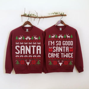 Unisex Funny Couples Ugly Christmas Sweater, Couples Matching Ugly Christmas Sweater, Santa Twice, Christmas Pajamas, Sold Seperate il_794xN.6359295185_31un.jpg