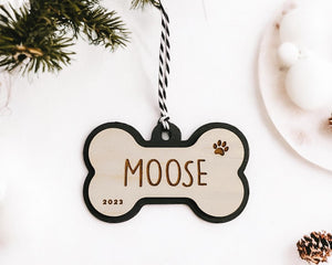 Personalized Pet Ornament, Christmas Dog Bone Ornament, Pet Memorial Ornament, First Christmas Ornament, Wood, Handmade Gift, Your Dogs Name