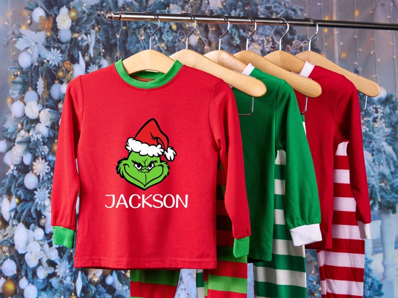 Personalized Grinch Christmas Family Pajamas Set