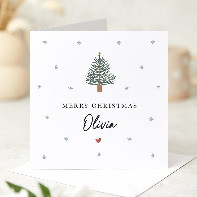 Personalised Merry Christmas card with name Xmas gift card Xmas tree greeting card for her him friend boyfriend girlfriend colleague boss