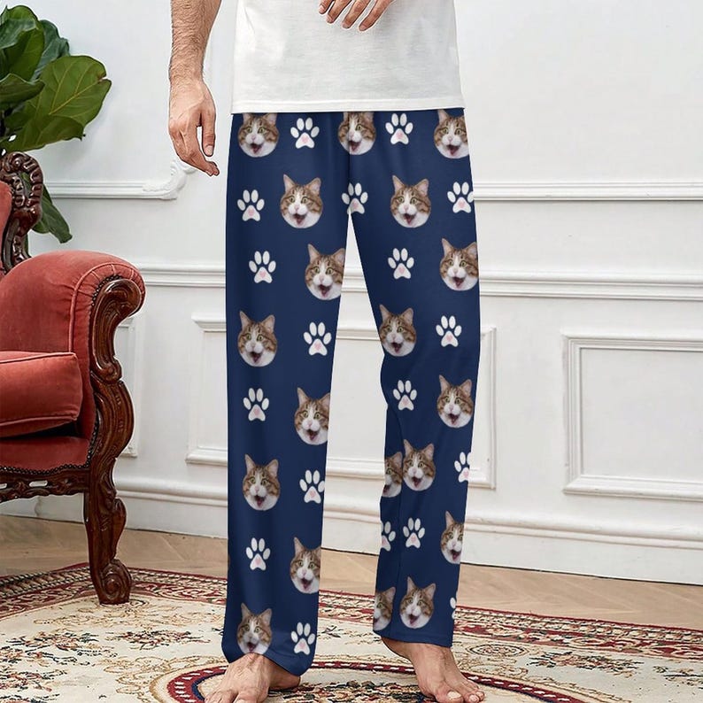 Custom Face Pajama Pants with Dog Paw, Personalized Pjs, Women Pajama Pants, Personalized Pajamas with Face, Christmas Pajamas, Gift for Him