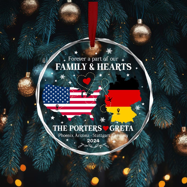 Personalized Long Distance Ornament, Exchange Student Keepsake, Gift For Foreign Exchange Students, Two Countries Ornament, Moving Away Gift