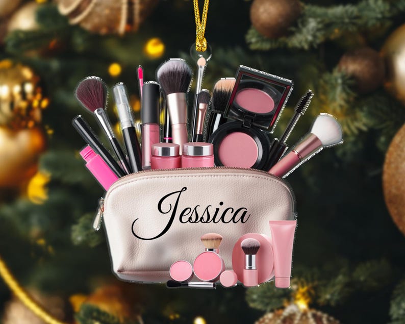 2D Flat Style Custom Name Makeup Ornament, 2024 Christmas Ornament Keepsake, Teen Girl Christmas, Gift for Makeup Artist, MUA Xmas Gift