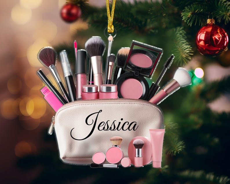 2D Flat Style Custom Name Makeup Ornament, 2024 Christmas Ornament Keepsake, Teen Girl Christmas, Gift for Makeup Artist, MUA Xmas Gift