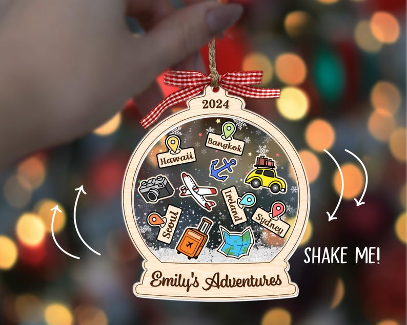 Personalized Adventure Ornament, Custom Travel Adventure Ornament, Traveler Christmas Gift, Travel 4D Shaker Ornament, Journey Traveler Gift