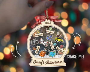 Personalized Adventure Ornament, Custom Travel Adventure Ornament, Traveler Christmas Gift, Travel 4D Shaker Ornament, Journey Traveler Gift