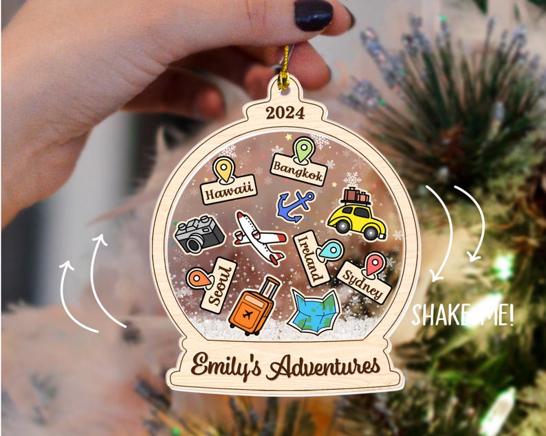 Personalized Adventure Ornament, Custom Travel Adventure Ornament, Traveler Christmas Gift, Travel 4D Shaker Ornament, Journey Traveler Gift
