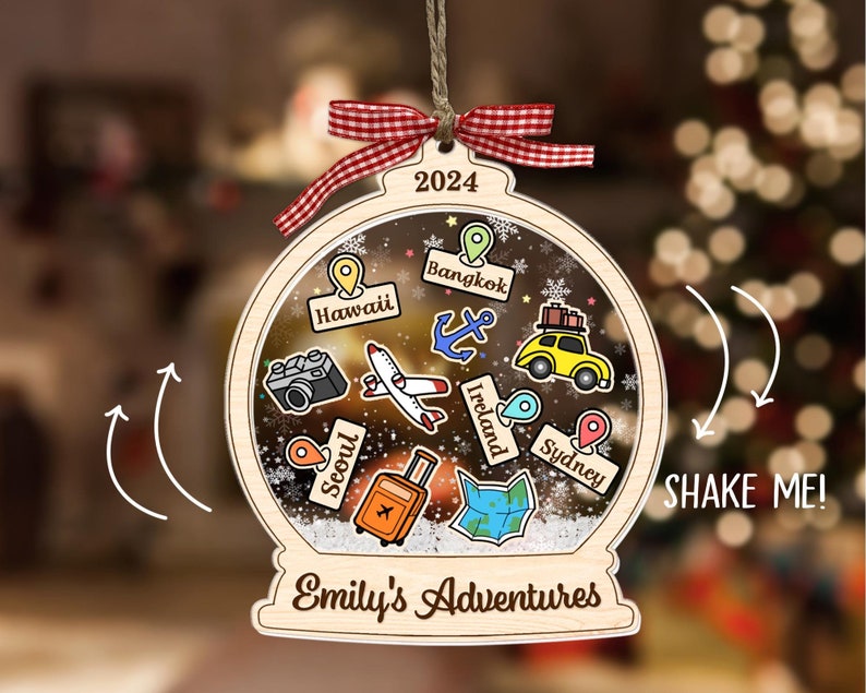 Personalized Adventure Ornament, Custom Travel Adventure Ornament, Traveler Christmas Gift, Travel 4D Shaker Ornament, Journey Traveler Gift