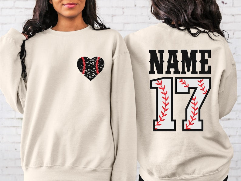 Baseball Heart Shirt With Custom Number And Name, Personalized Baseball Tshirt, Baseball Mom Shirt, Baseball Team Outfit, Sport Lover Shirt