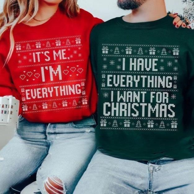Ugly Christmas Sweater Couple, Funny Ugly Matching Christmas Sweater, I Have Everything I Want Couples Christmas Sweater, Funny xmas gift il_794xN.6359952895_7apb_1.jpg