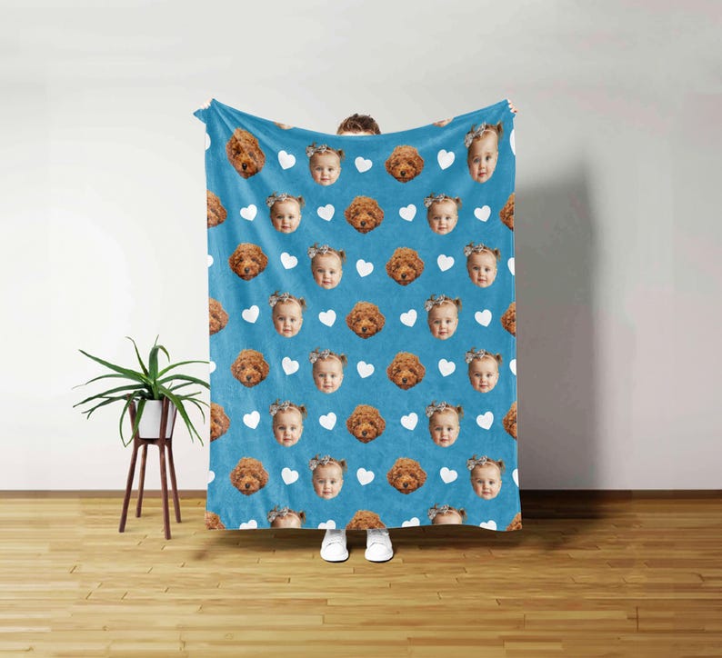 Personalized Face Blanket, Custom Baby Blanket, Couple Custom Blanket, Blanket With Custom Dog Face, Christmas Gift, Valentine's Day Present