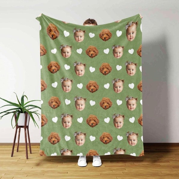 Personalized Face Blanket, Custom Baby Blanket, Couple Custom Blanket, Blanket With Custom Dog Face, Christmas Gift, Valentine's Day Present