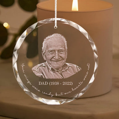 Personalized Memorial Crystal Ornament, Engraved Photo Christmas Ornament, Loss of Father Gift, Sympathy Gift, Remembrance Gift