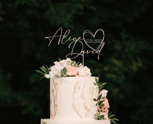Engraved Heart Wedding Topper Handwritten Names for Couples Rustic Ceremony Decor Wedding and Anniversary Decor