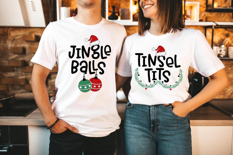 Christmas Couples Shirts,Jingle Balls,Tinsel Tits,Funny Matching Couples Shirts,Couples First Christmas T Shirts,Funny Christmas Gift Shirts