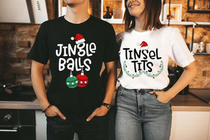 Christmas Couples Shirts,Jingle Balls,Tinsel Tits,Funny Matching Couples Shirts,Couples First Christmas T Shirts,Funny Christmas Gift Shirts
