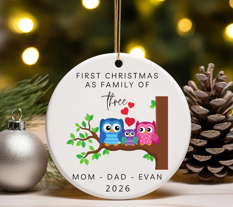 Family of Three Christmas Ornament - Family of 3 - Family Ornament - Personalized Baby's First Christmas Ornament First Christmas Ornament