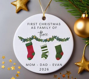 Family of Three Christmas Ornament - Family of 3 - Family Ornament - Personalized Baby's First Christmas Ornament First Christmas Ornament