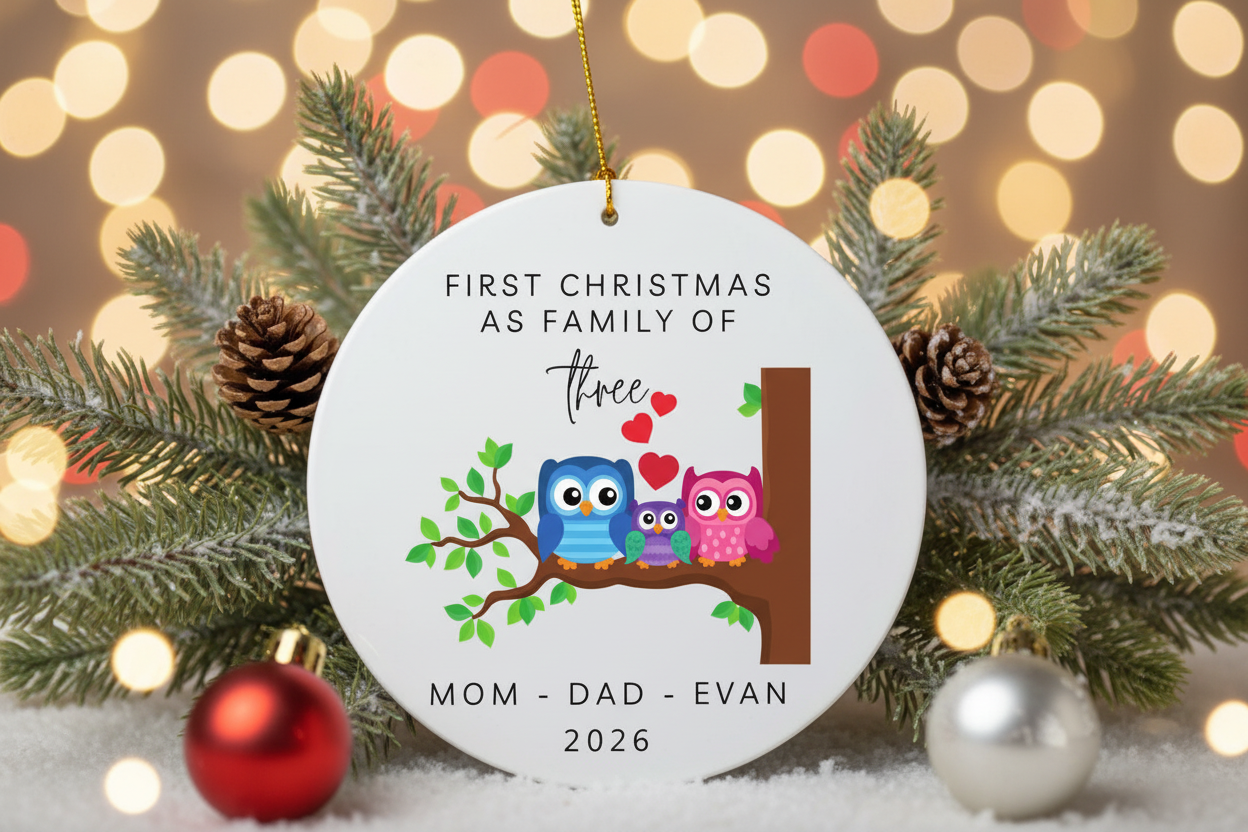 Family of Three Christmas Ornament - Family of 3 - Family Ornament - Personalized Baby's First Christmas Ornament First Christmas Ornament