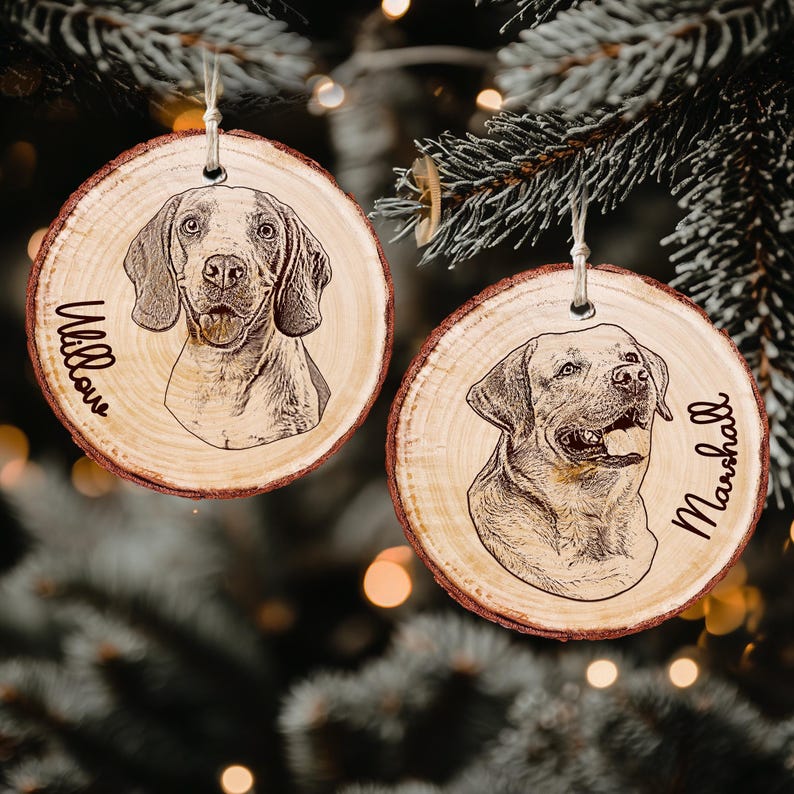 Custom Dog Photo Ornament For Christmas Gifts, Engraved Pet Portrait Wooden Ornament, Pet Picture Ornament Dog Xmas Gift Ideas