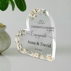 Custom Engagement Heart Plaque Gift, Personalized Congratulations Engaged Gift, Engagement Gift for Couple, Date Keepsake Gift