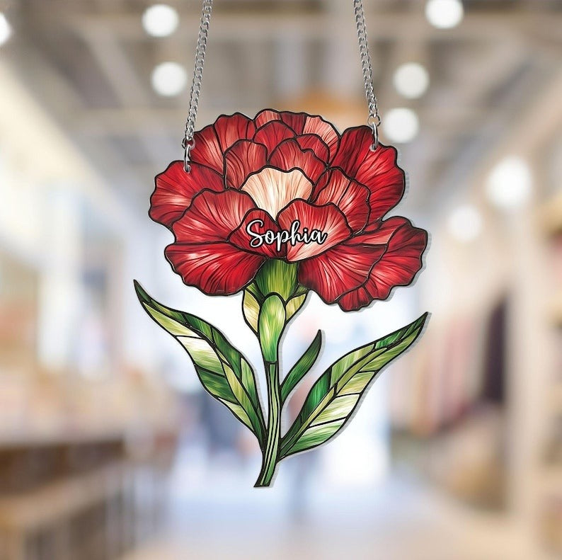 Birth Flower With Name Suncatcher Ornament, Birth Month Flower Acrylic Window Hanging, Birth Flower Memorial Gift, Mothers Day Gift For Mom
