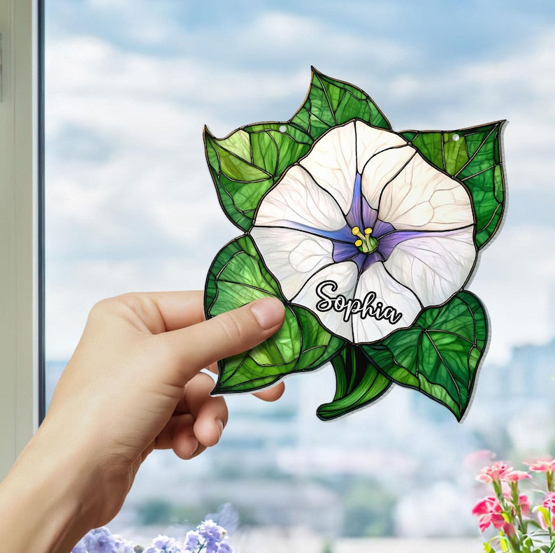 Birth Flower With Name Suncatcher Ornament, Birth Month Flower Acrylic Window Hanging, Birth Flower Memorial Gift, Mothers Day Gift For Mom