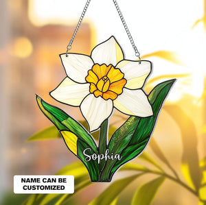 Birth Flower With Name Suncatcher Ornament, Birth Month Flower Acrylic Window Hanging, Birth Flower Memorial Gift, Mothers Day Gift For Mom