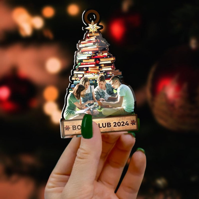 Custom Photo Book Club Acrylic Ornament, Personalized Acrylic Photo Ornament, Book Lover Gift, Bookworm Gifts, Book Club Ornament