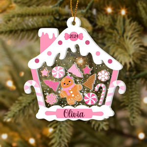 Personalized Gingerbread House Kids Ornament, Custom First Christmas Kids Ornament 2024, 1st Christmas Ornament, 4D Shake Kids Girl Ornament